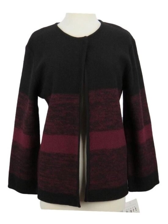 KEREN hart Sweaters - Keren Hart Women Small Cardigan Sweater Wool Blend Black & Burgundy Open Front